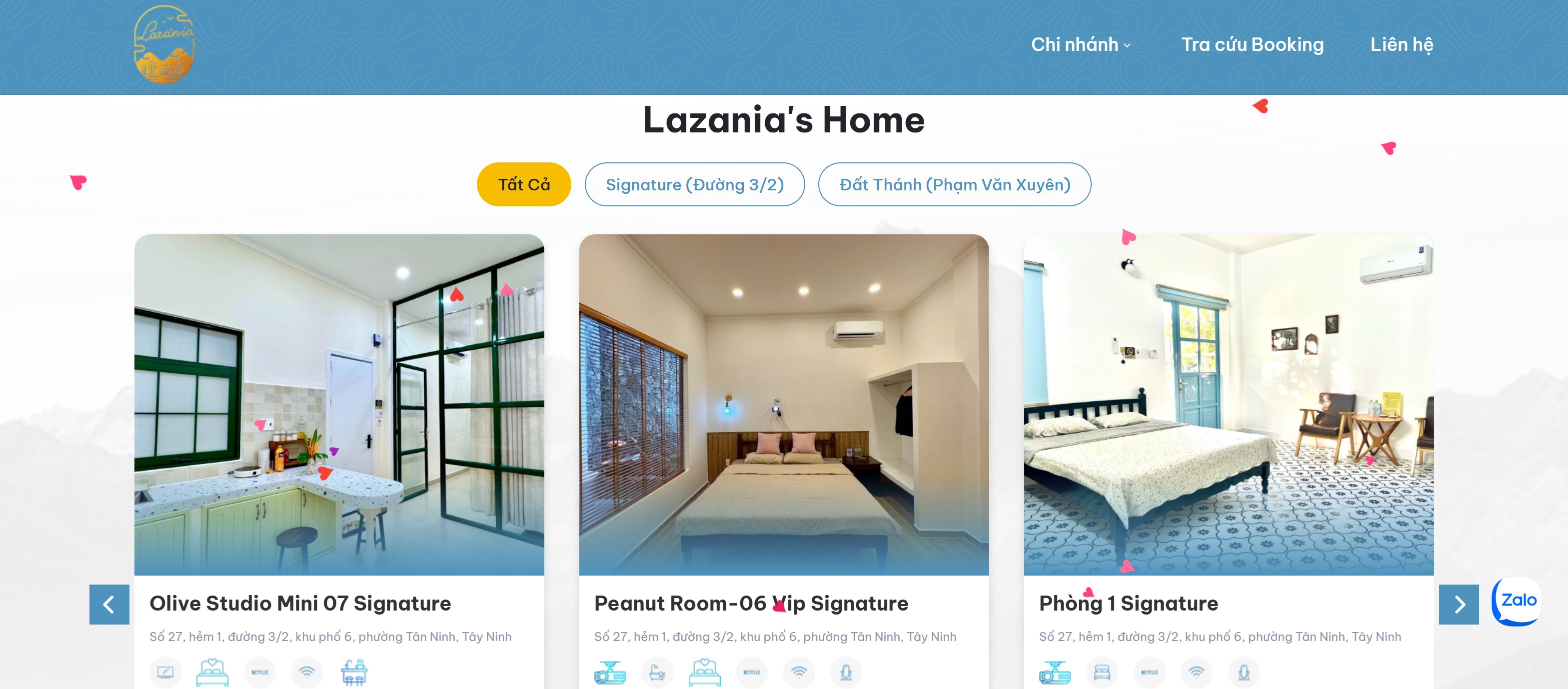 DANH SÁCH PHÒNG TẠI LAZANIA HOME